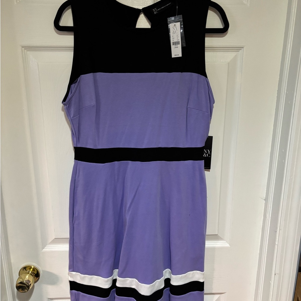 New York & Company Lavender and Black Sleeveless Fit & Flare Dress Large